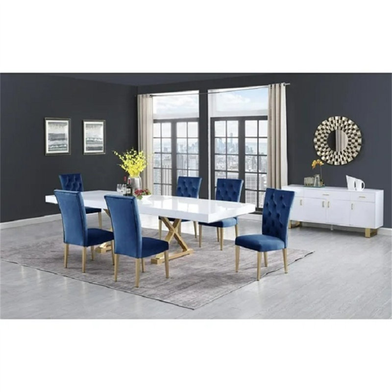 Ensemble de 2 chaises de salle à manger en velours capitonné, Blue