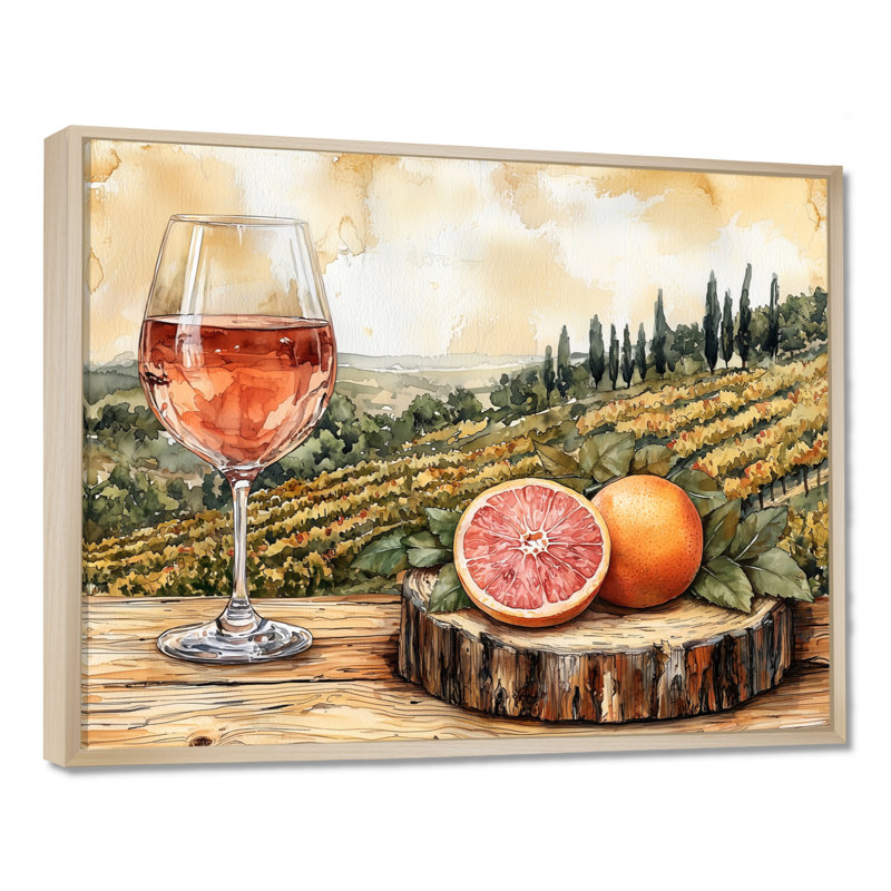 Birtie - décoration murale vignoble, Impression encadrée flottante, Crème, crème, H 24 po x l 32 po