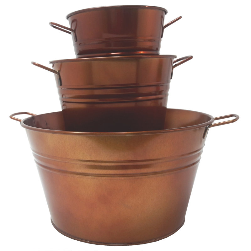 Ensemble de pots à fleurs en métal 3 pièces Reposa, Caramel verni