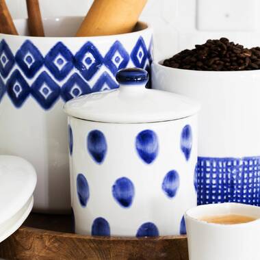 Talavera Flour Sugar Coffee Tea Blue and White Ceramic Kitchen Canister Set  of 4