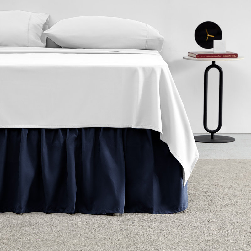 Ruffled Bed Skirt, Full, Navy Blue