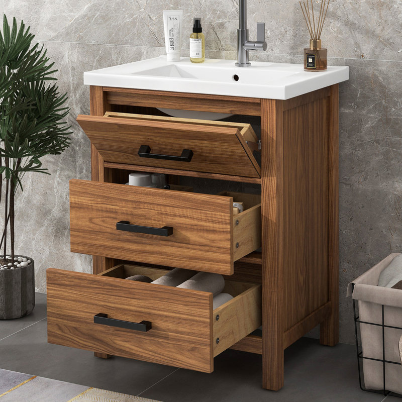 Ninerta 24'' Free Standing Single Bathroom Vanity With Ceramic Top