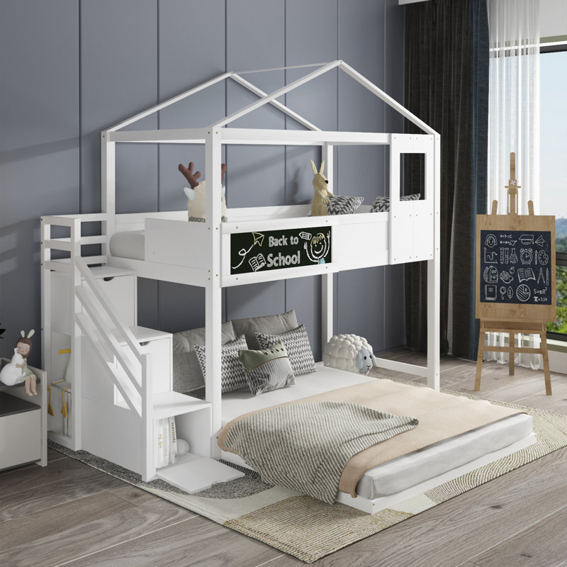 Lit superposé simple au-dessus d'un lit double avec tablettes Annada par Harper Orchard, Blanc