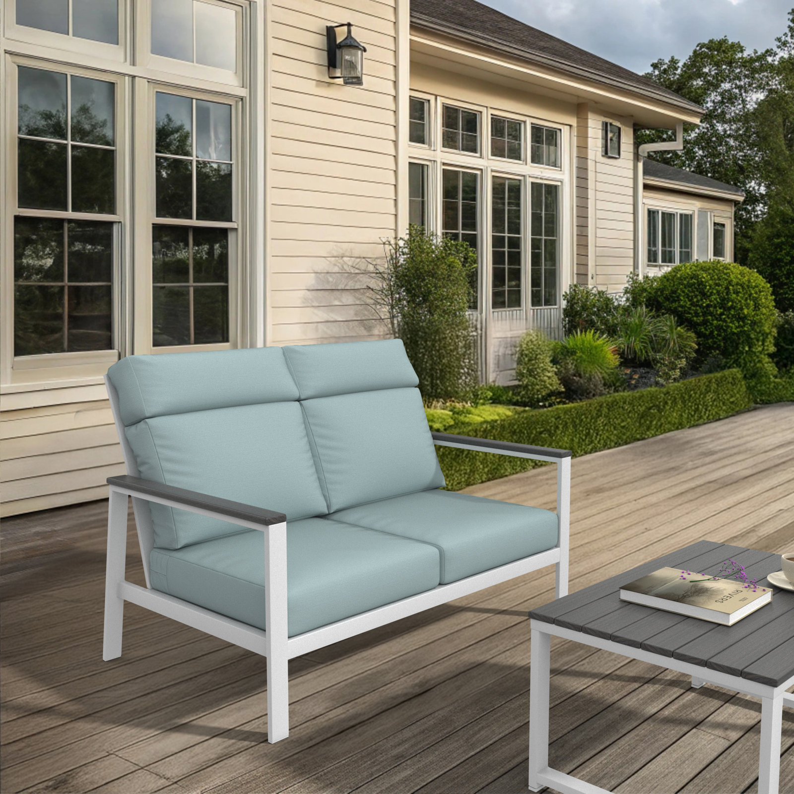 Townsend 55" Sunbrella® Patio Loveseat, Gray, Bliss Dew