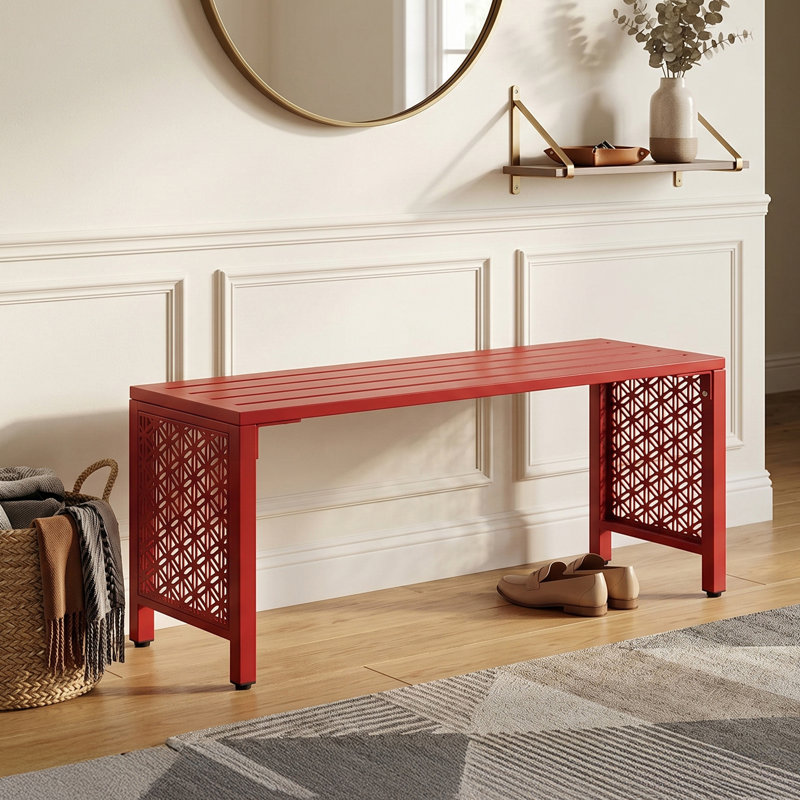 Banc de patio en métal 39,3 pouces, Red