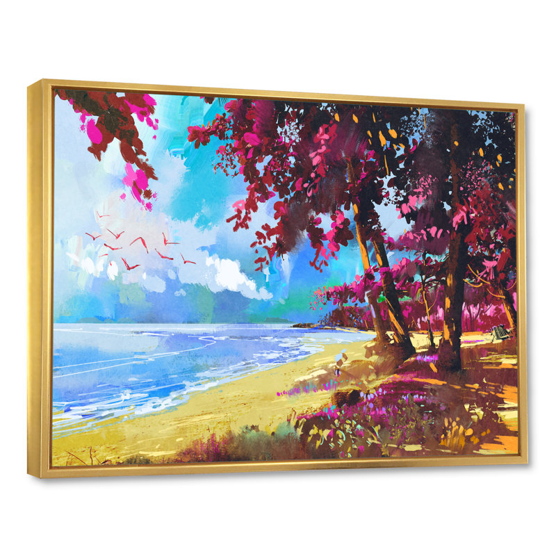 «Pink Trees On The Beachsummer», reproduction d'art nautique et côtier sur toile, H 8 po x l 12 po x P 1 po
