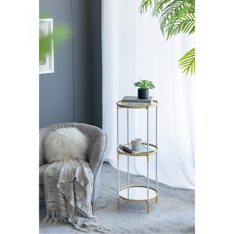 Étagère à 3 attaches D16X39,5 ", blanc luxueux et or