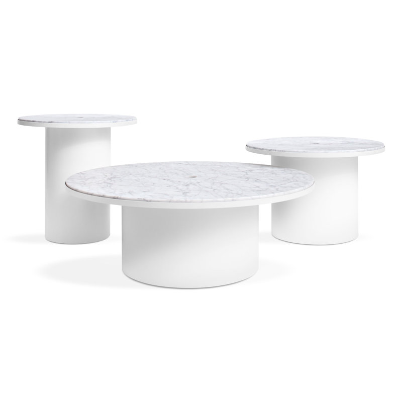 Plateau Marble End Table, White, 14" H x 21" W x 21" D, White Marble