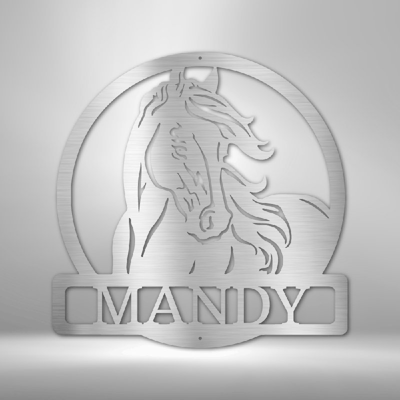 Décoration murale en métal personnalisable New Horse, Argent argent, H 14,25 po x l 14,5 po x P 0,5 po, Oui