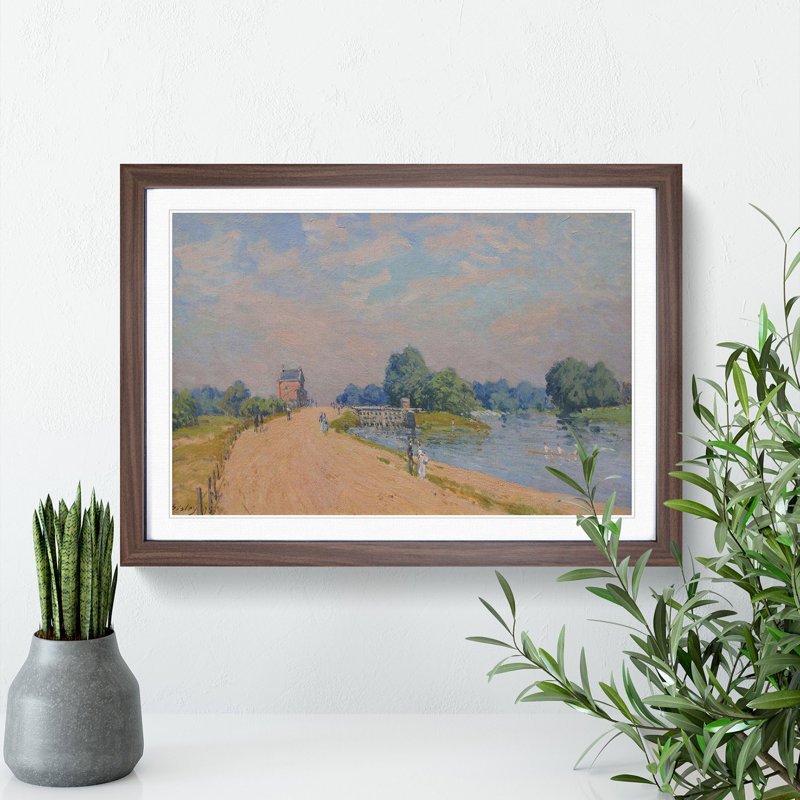 Road to Hampton Court by Alfred Sisley - Picture Frame Painting, 48cm H x 65cm W x 2cm D, Walnut Framed
