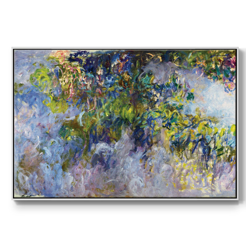 «Wisteria [1]», reproduction encadrée sur toile par Claude Monet, H 27 po x l 41 po x P 2 po, Blanc