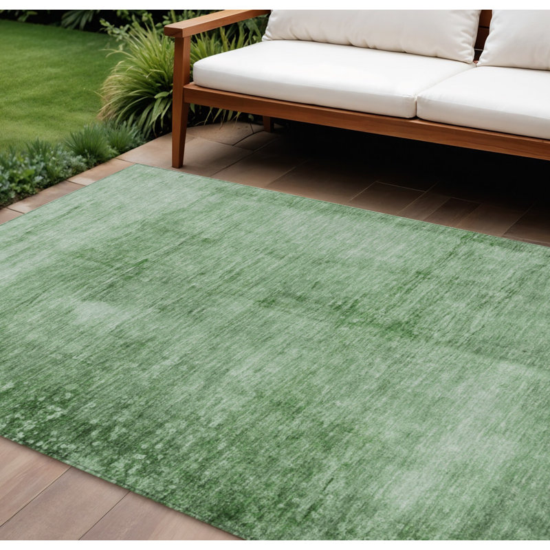 Tapis extérieur lavable abstrait vert et ivoire 10 pi x 14 pi