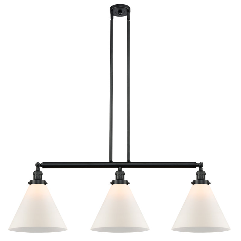Luminaire suspendu linéaire à 3 lumières pour îlot de cuisine Lemmon, Blanc mat, Noir mat, DEL