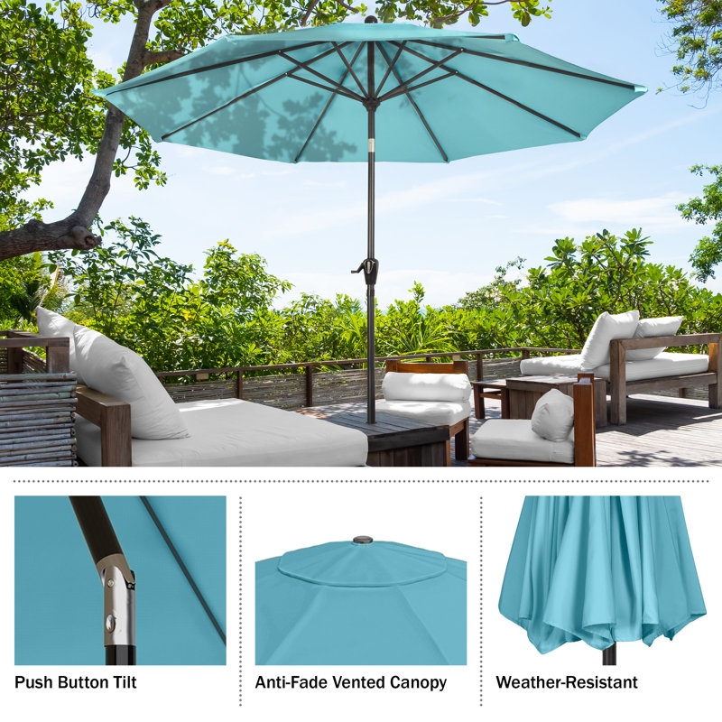 Kelton 10' W Crank Lift Auto-Tilt Patio Umbrella , Blue