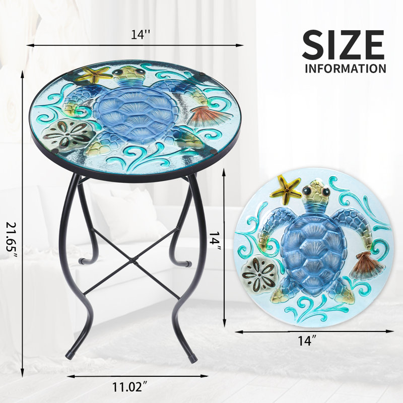 Table d'appoint d'extérieur, table d'appoint d'intérieur, table d'appoint décorative, table d'appoint à motif de tortue, petite table d'appoint de table basse, thème océan, utilisation intérieure / extérieure