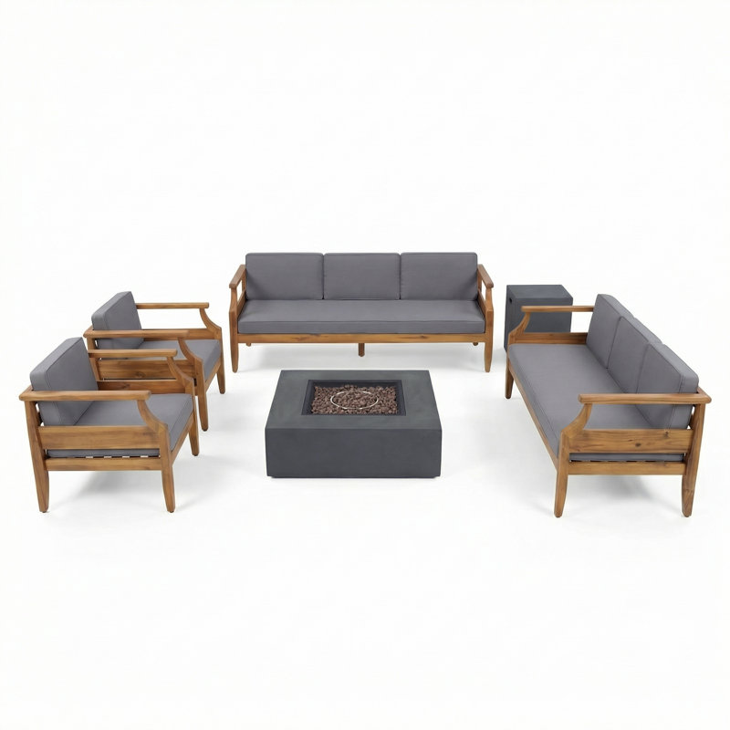 Ensemble de conversation d'extérieur avec coussins Mcclurg, Oui, 6 pièces: table de foyer, support de réservoir,, Gris foncé
