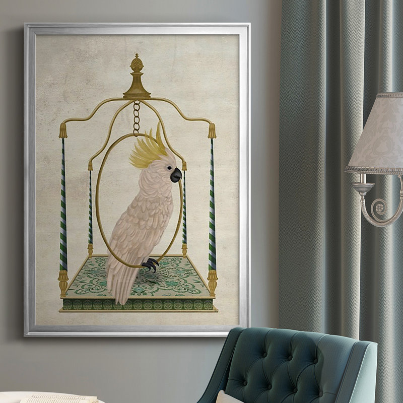 " White Cockatoo On Swing ", Silver, 24.5" H x 18.5" W x 1" D