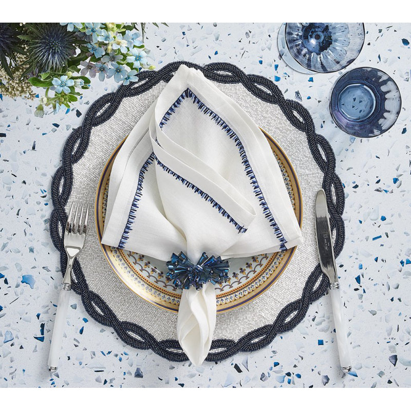 Filament 21" Linen Napkin, White/Navy
