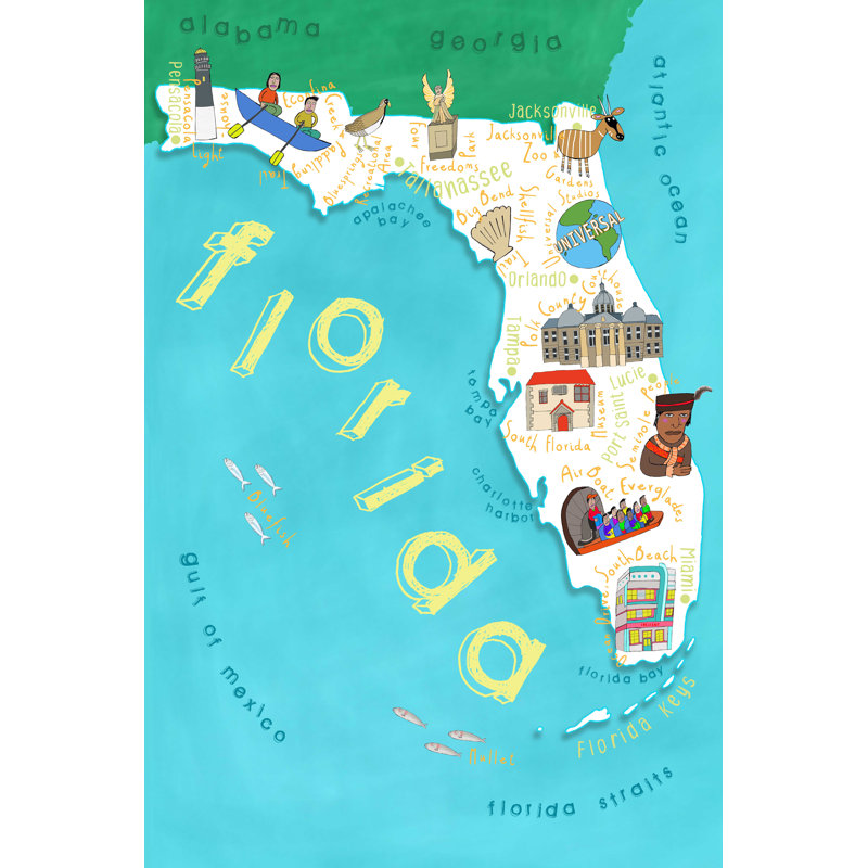 Cartes illustrées de l'État de la Floride, H 48 po x l 32 po