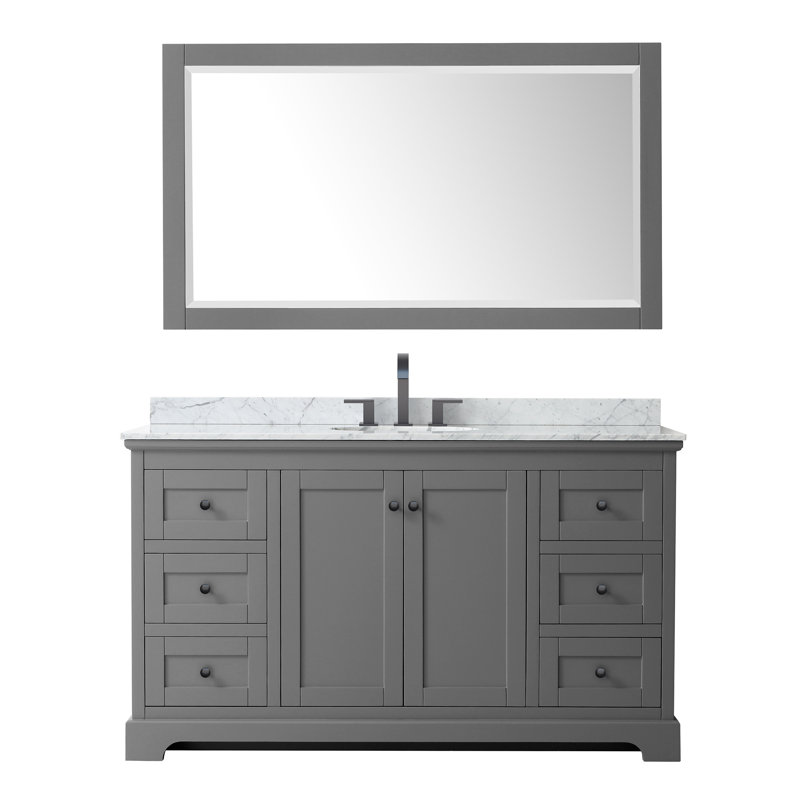 Avery 60'' Single Bathroom Vanity with Stone Top, White Carrara Marble, White