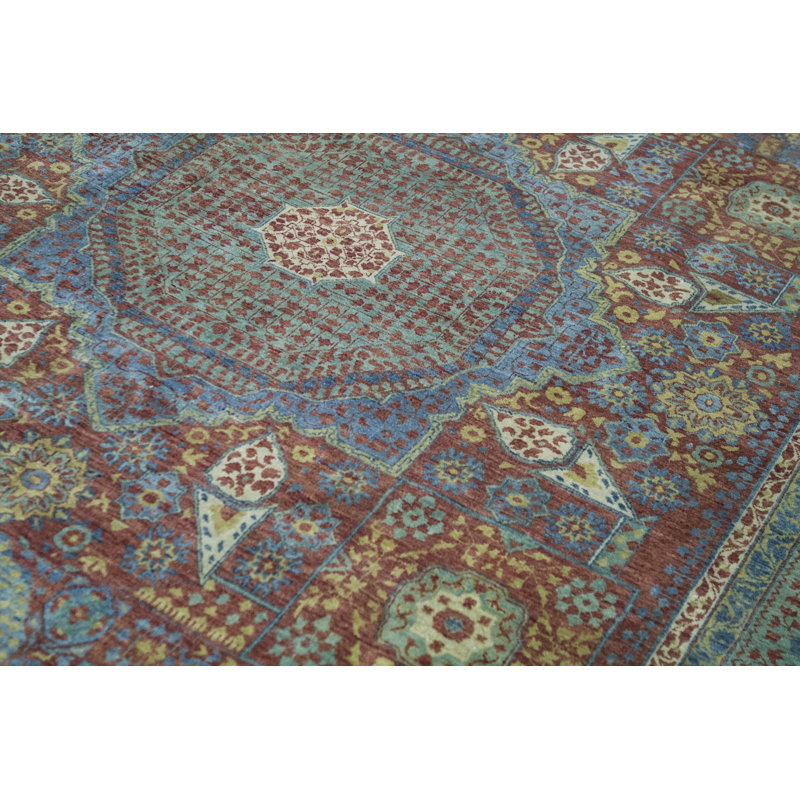 Wool Oriental Area Rug in Rust/Green