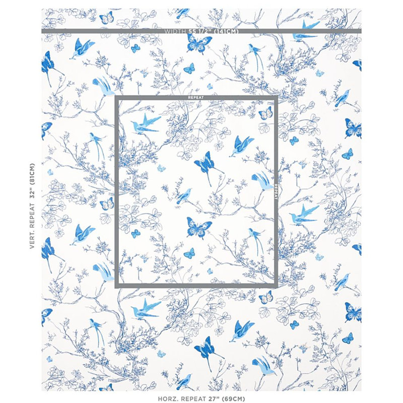 Birds & Butterflies Fabric, Porcelain
