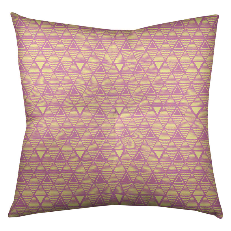 Coussin de sol classique à motif de triangles dessinés à la main, 26 po x 26 po, Rose/jaune