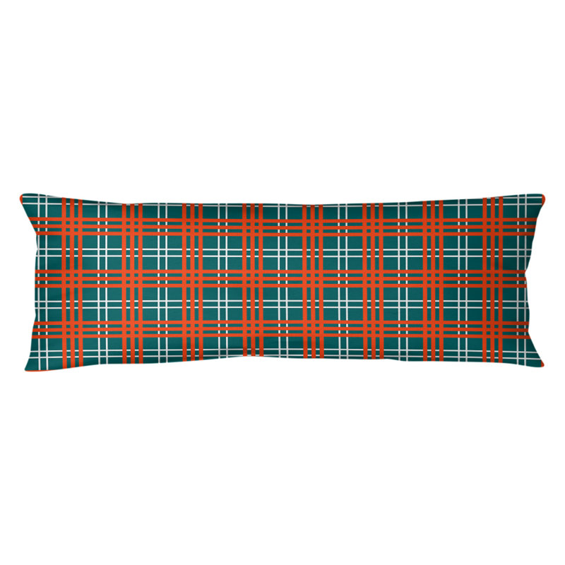 Oreiller de soutien moyen en polyester pour le corps en tissu écossais Miami throwback, Turquoise / blanc / orange