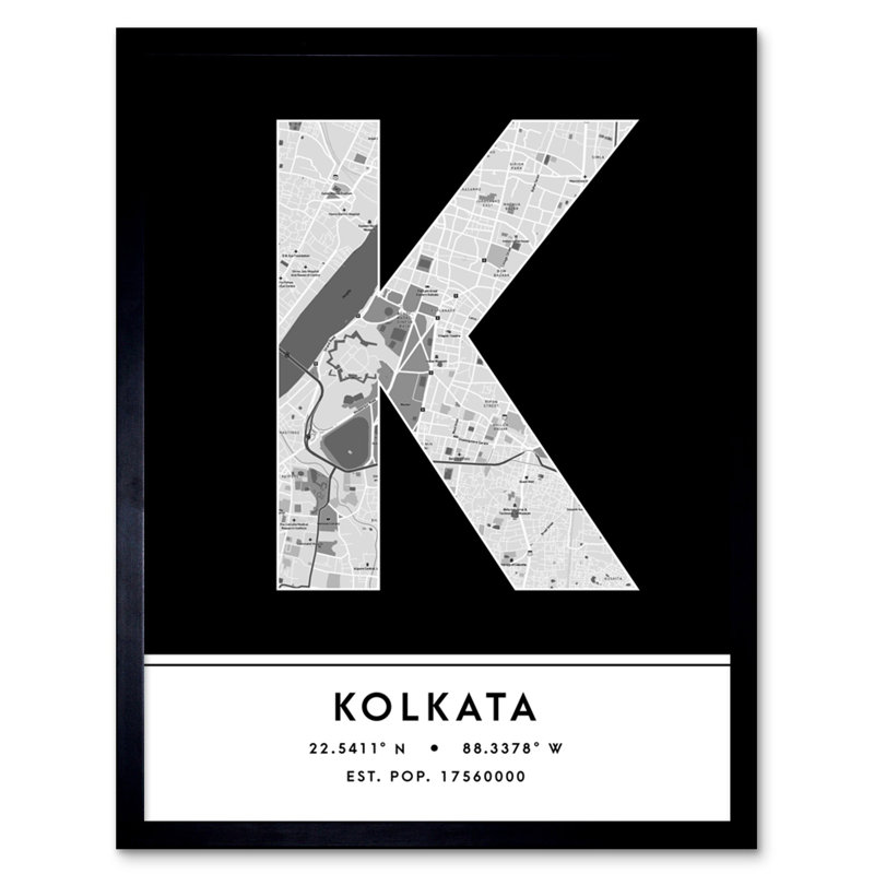 Kolkata City Map Kolkata India City Map Black And White - Single Picture Frame Typography