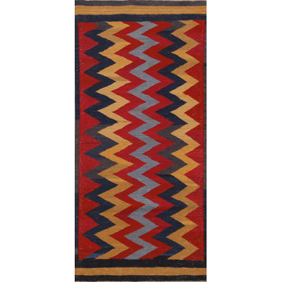 Kilim fabriqué à la main en laine rouge/orange Tapis décoratif Chevron