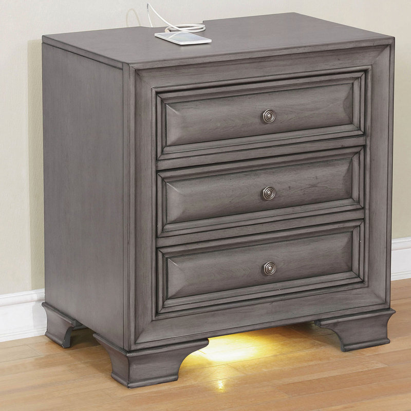 Table de chevet moderne avec tiroirs, Gris