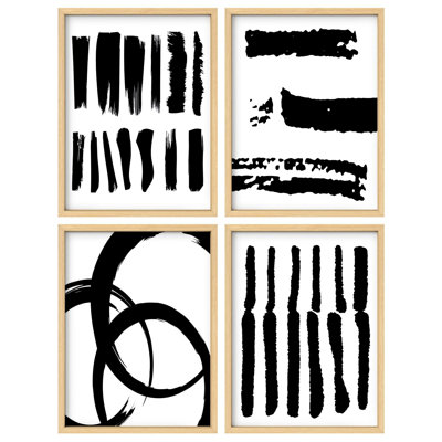 Multicolore encadré, ensemble de galerie d'art encadré, symbole noir et blanc, variété de formes abstraites, formes décoratives multicolores pour le salon, la chambre à coucher, le bureau