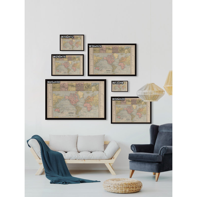 Carte du monde - reproduction de cadre photo, H 20 po x l 30 po x P 1,5 po