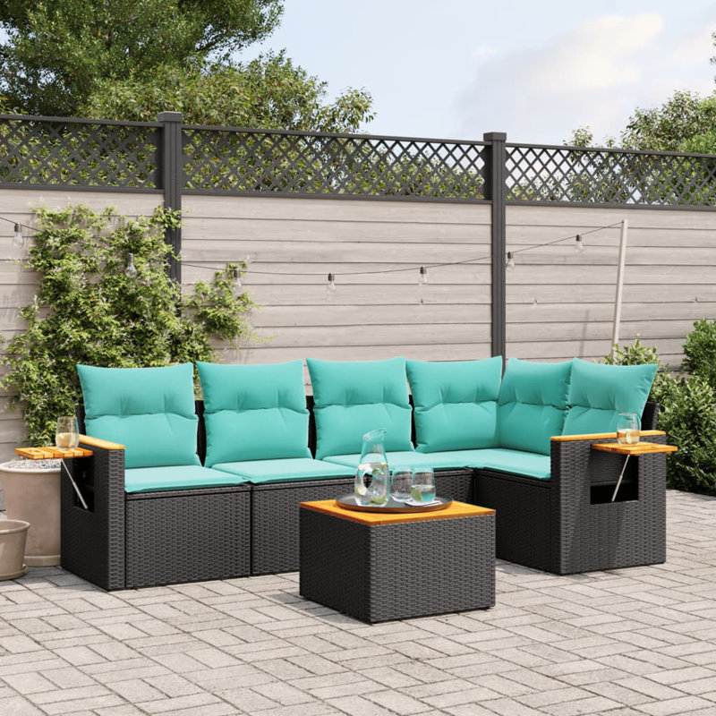  Ensemble de canapé de patio 6 pièces avec coussins en rotin de polyester noir (États-Unis seulement)