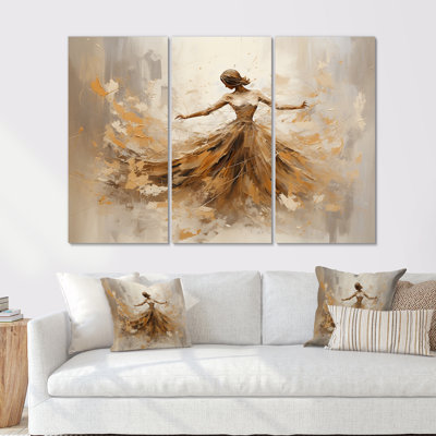 Danse de ballet beige et dorée - ensemble d'art mural sur toile