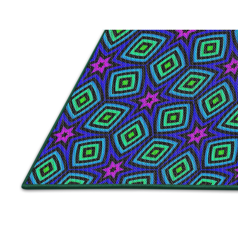 Tapis décoratif vert géométrique, Rectangle 5 pi x 7 pi