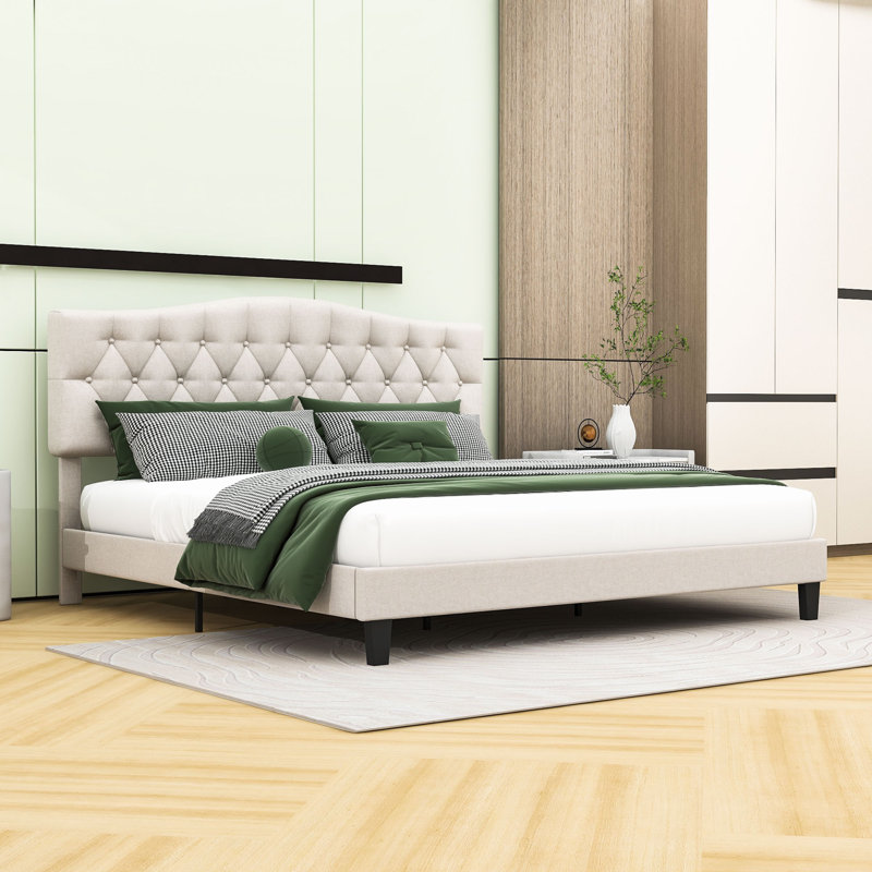 Tufted Upholstered Low Profile Platform Bed, King