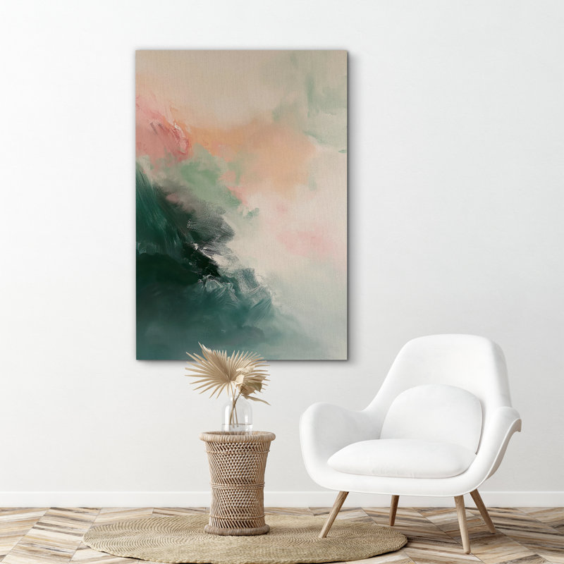 Abstract Colorful Strokes " Green Minimal Abstract Modern Paint Strokes Cool Framed Artwork Living Room Pictures "
