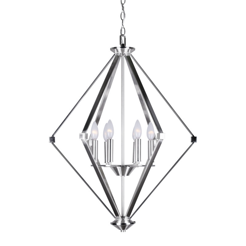 Lustree géométrique 6 lumières lanterne Wallen, Nickel brossé