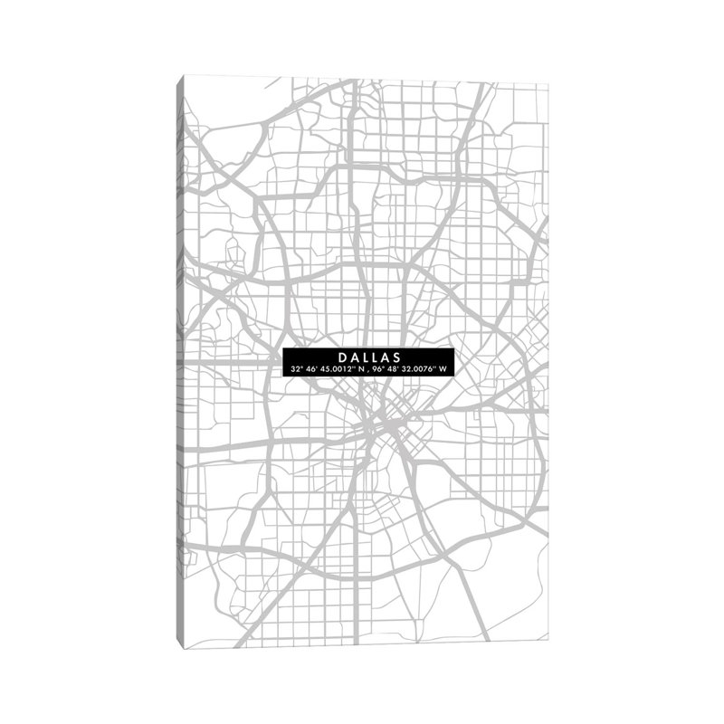 Dallas City Map Minimal 1 Piece Wall Art on Canvas, 45.72cm H x 30.48cm W x 1.91cm D, Wrapped Canvas