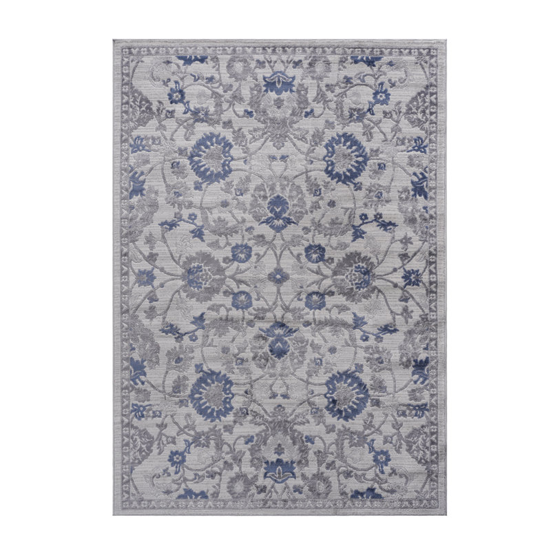 Tapis tissé et tissé 5 x 7 - bleu / argenté, sans teinture, teinture pour bureau à domicile, chambre à coucher, salle à manger, salle à manger, bureau,