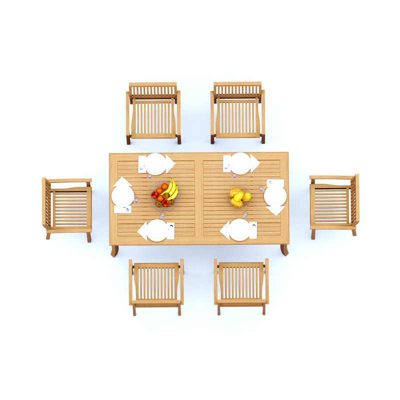 7 Pcs Grade-A Teak Wood Dining Set: 83" Rectangle Table And Leveb Stacking Arm Chairs #11LV1806, 6