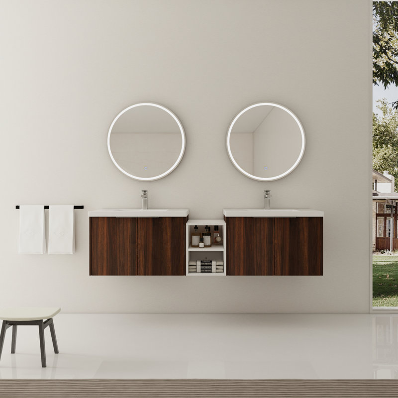 Ensemble de meuble-lavabo flottant 72 po, California Walnut