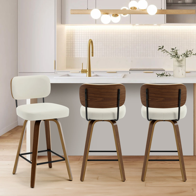 Loranza Swivel Upholstered Counter & Bar Stool, Counter Stool (26" Seat Height), Brown, White