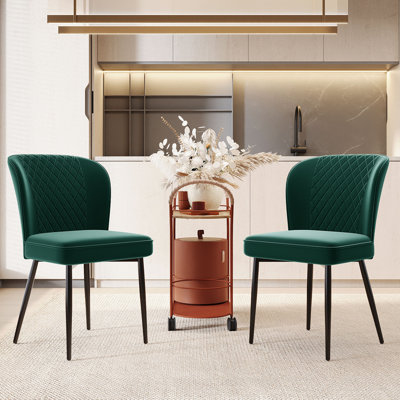 Emerald Green Velvet Dining Chairs Set of 2, Modern Upholstered Side Chairs