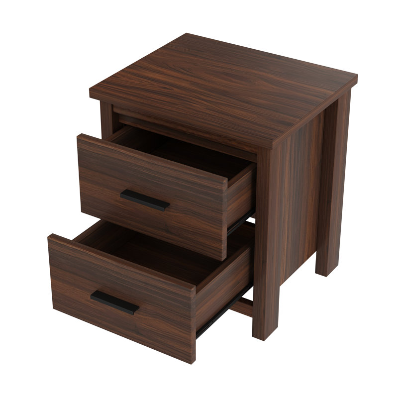 Structure de lit avec tête de lit Gorney, 2 tables de chevet, commode et station de charge Gorney, Noyer