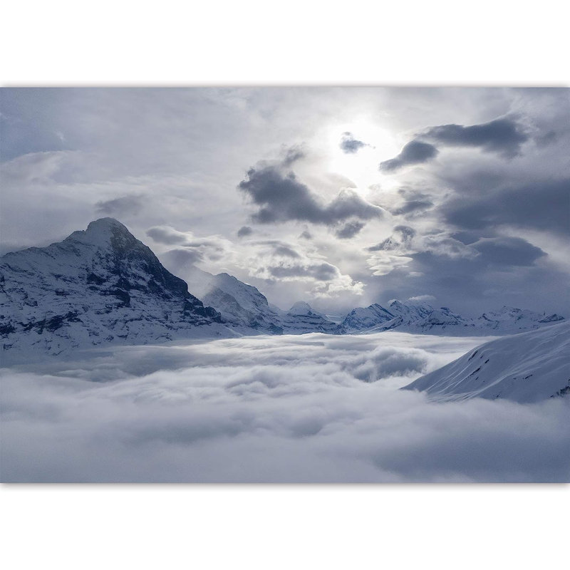 Murale grise mer de nuages et de montagnes, L 144 po x l 100 po