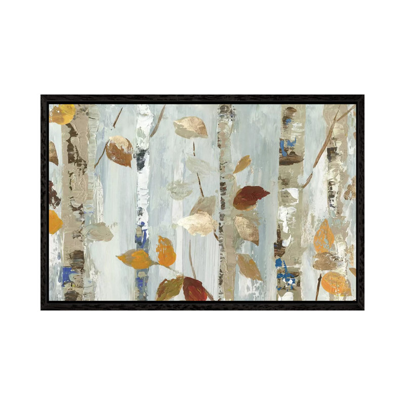 Leaves On Birch by Allison Pearce - Painting on Canvas, Black Framed Canvas, 66.04 cm H x 45.72 cm W