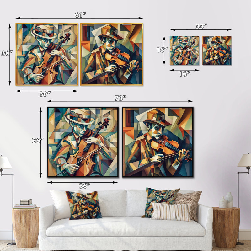 The Modern Violinist - Music Square Collage, ensemble de 2, Cadre flottant noir, H 30 po x l 61 po