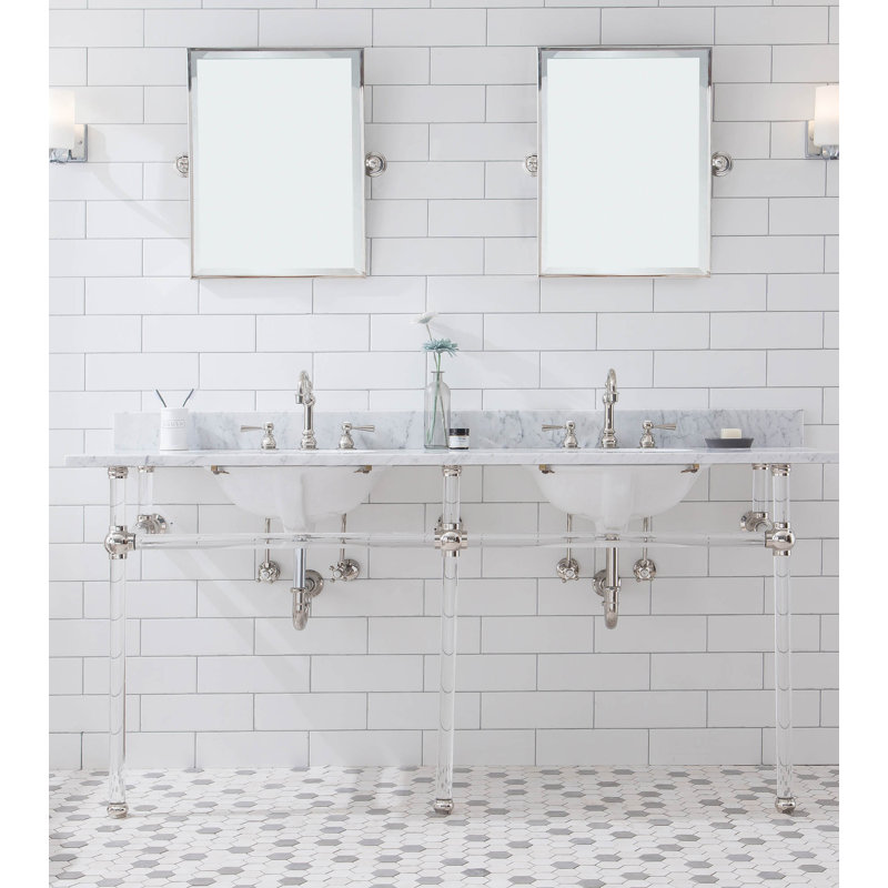 Meuble-lavabo de salle de bain ovale en marbre avec robinet et trop-plein Aaliyah, Nickel poli